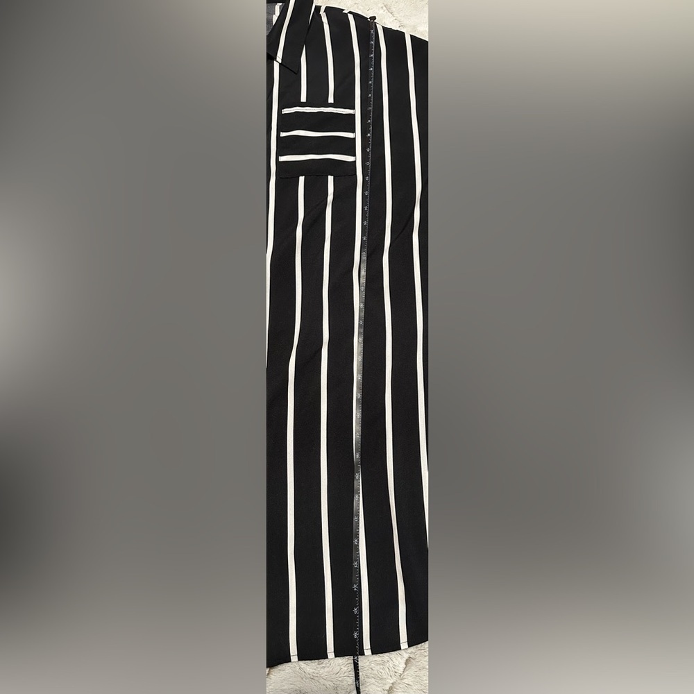 SHEIN Curve Black and White Striped Long Sleeve Button Down T-Shirt Dress - Picture 7 of 12